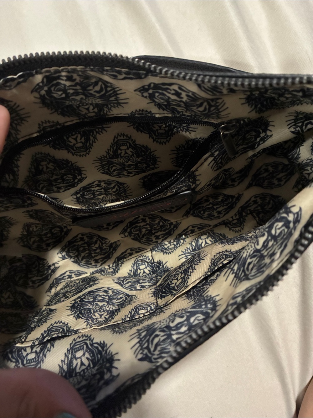 Ed Hardy Black Leopard Print Shoulder Bag with Pink Floral Accents - Picture 2 of 2